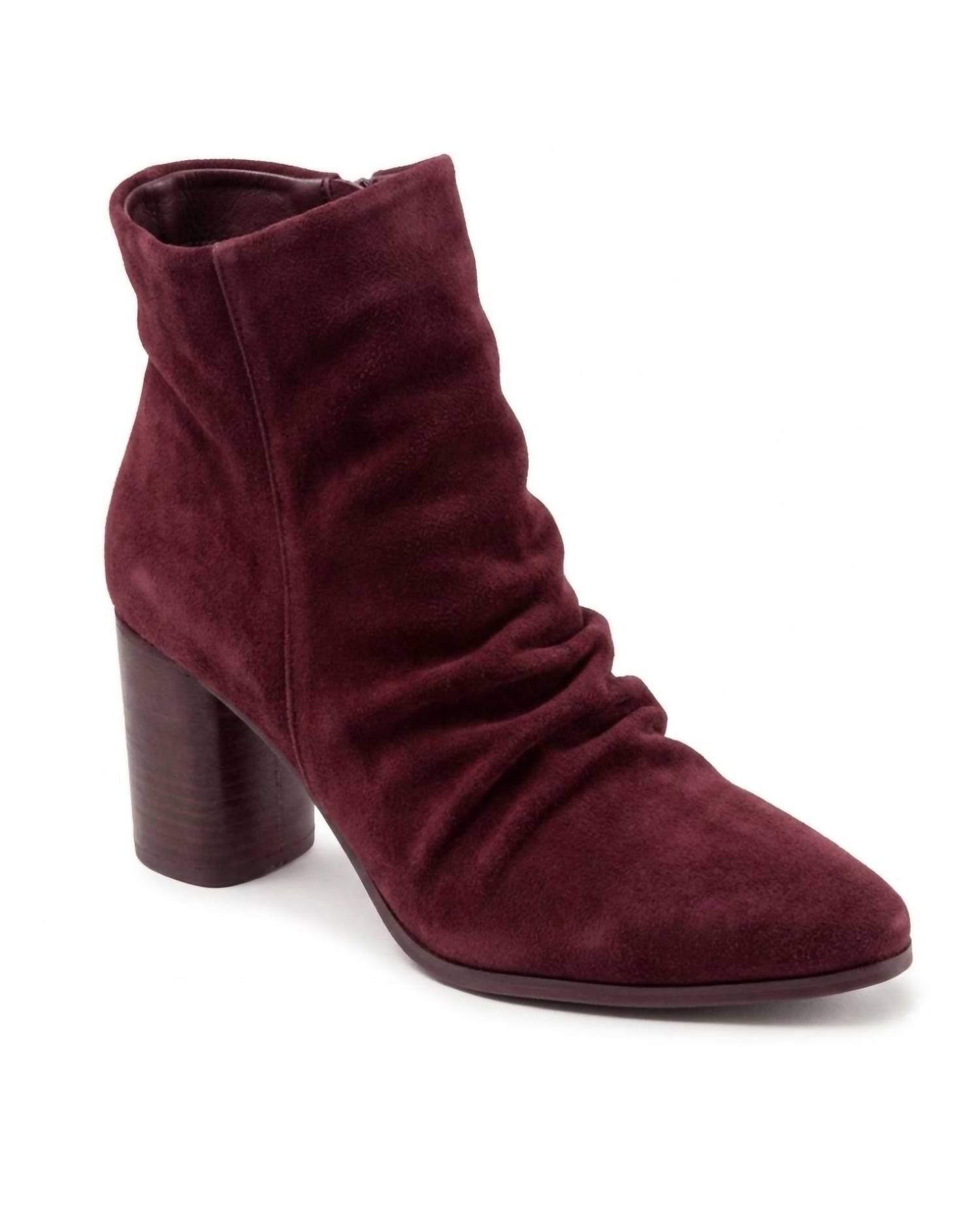 bueno Women's Jana Ankle Boots in bordeaux suede - women's shoe - detail view