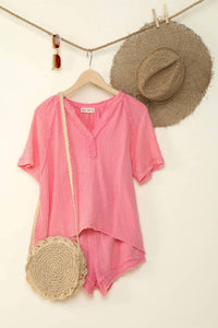Very J - Washed Cotton Crinkle Gauze Top & Shorts Set - Plus