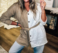 Promesa - Colorblock Belted Cardigan