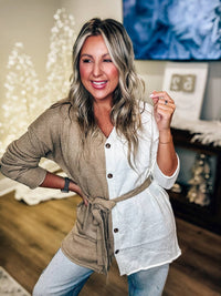 Promesa - Colorblock Belted Cardigan