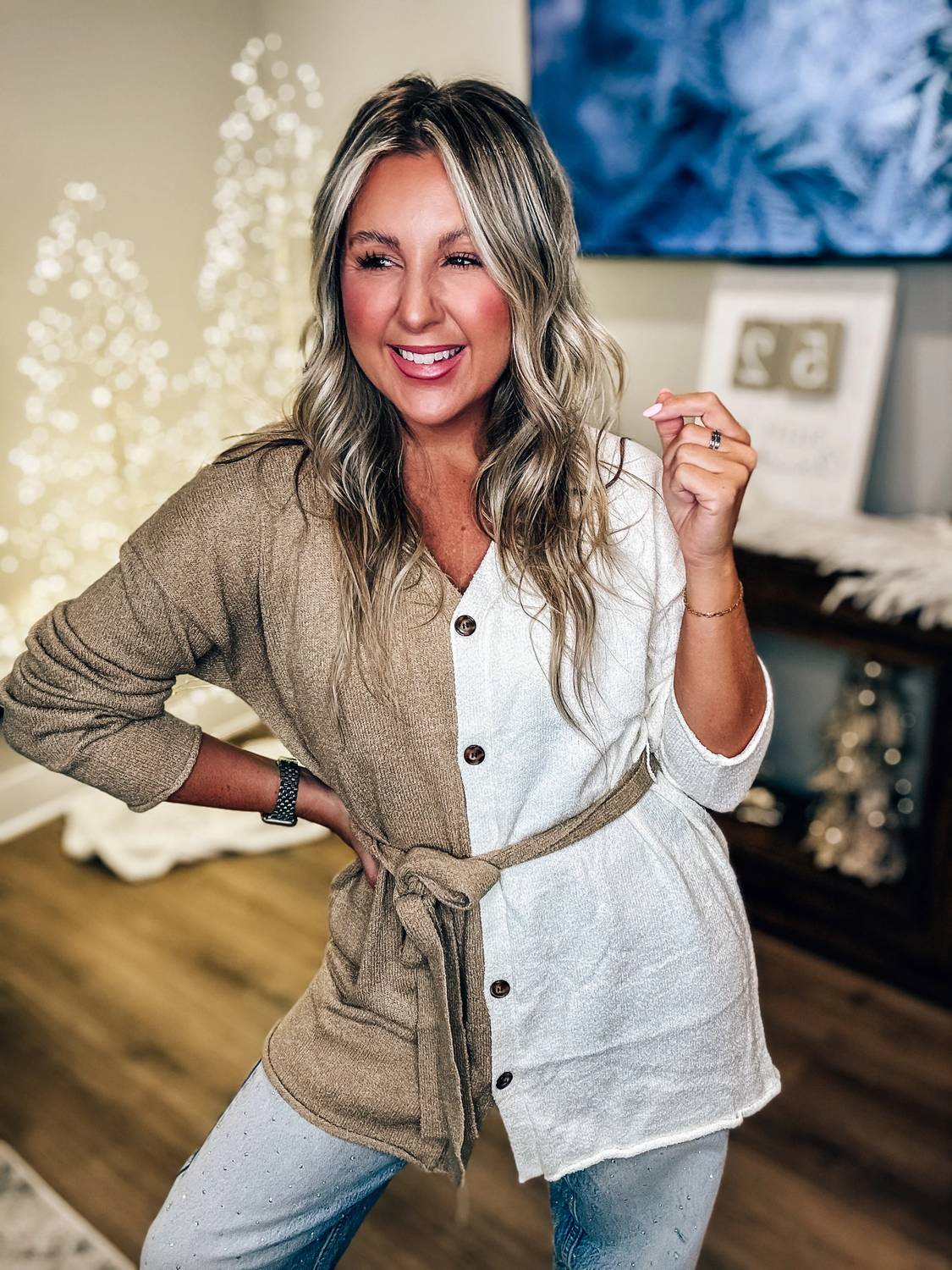 Promesa - Colorblock Belted Cardigan