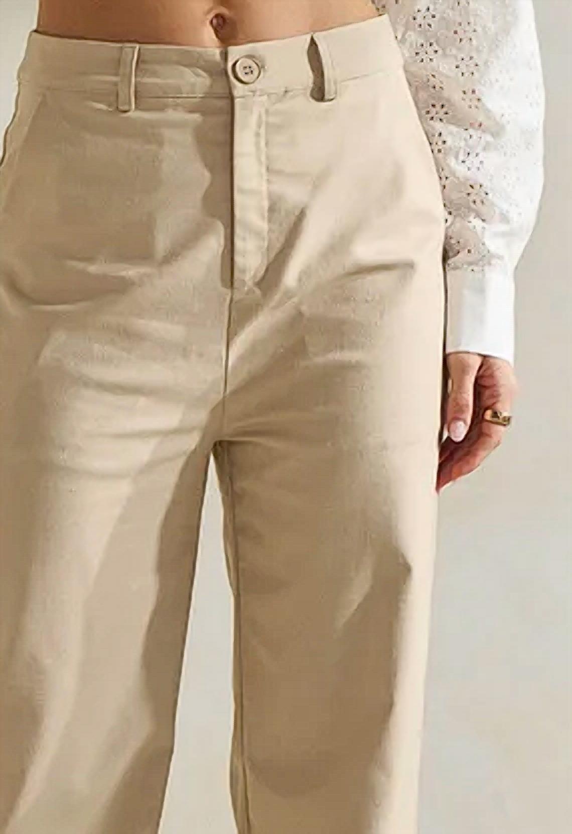 ABLE Linen Straight Leg High Waisted Pant in beige - women's pants - detail view