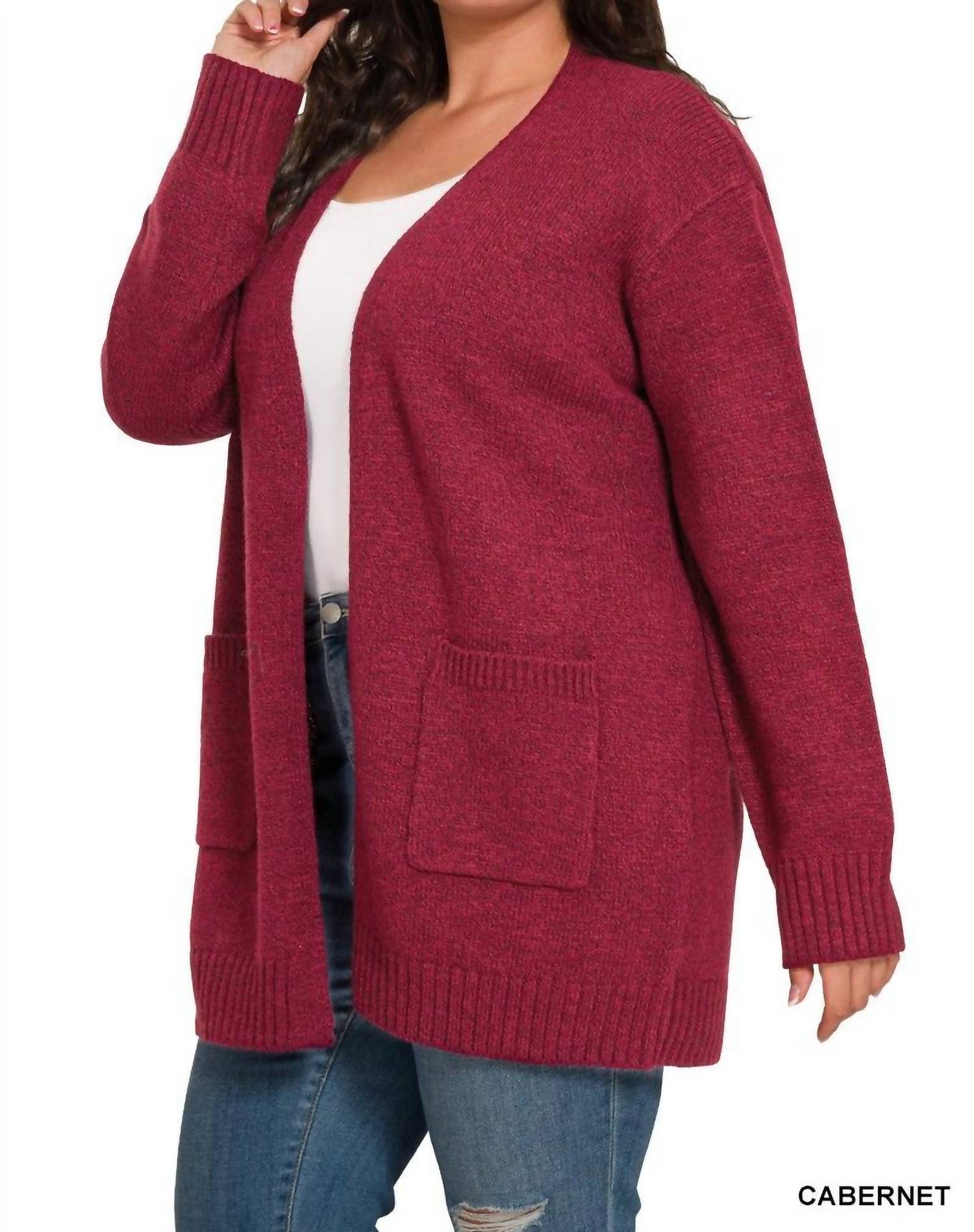 Zenana - Open Front Sweater Cardigan - Plus