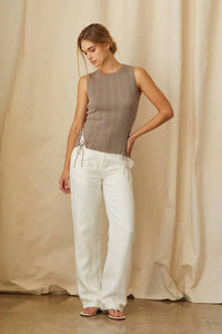 Crescent - Estefania Linen Cotton Multi-ribbed Knit Tank Top