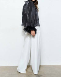 Skies Are Blue - Delphine Metallic Shimmer Bow Tie Feather Hem Blouse Top
