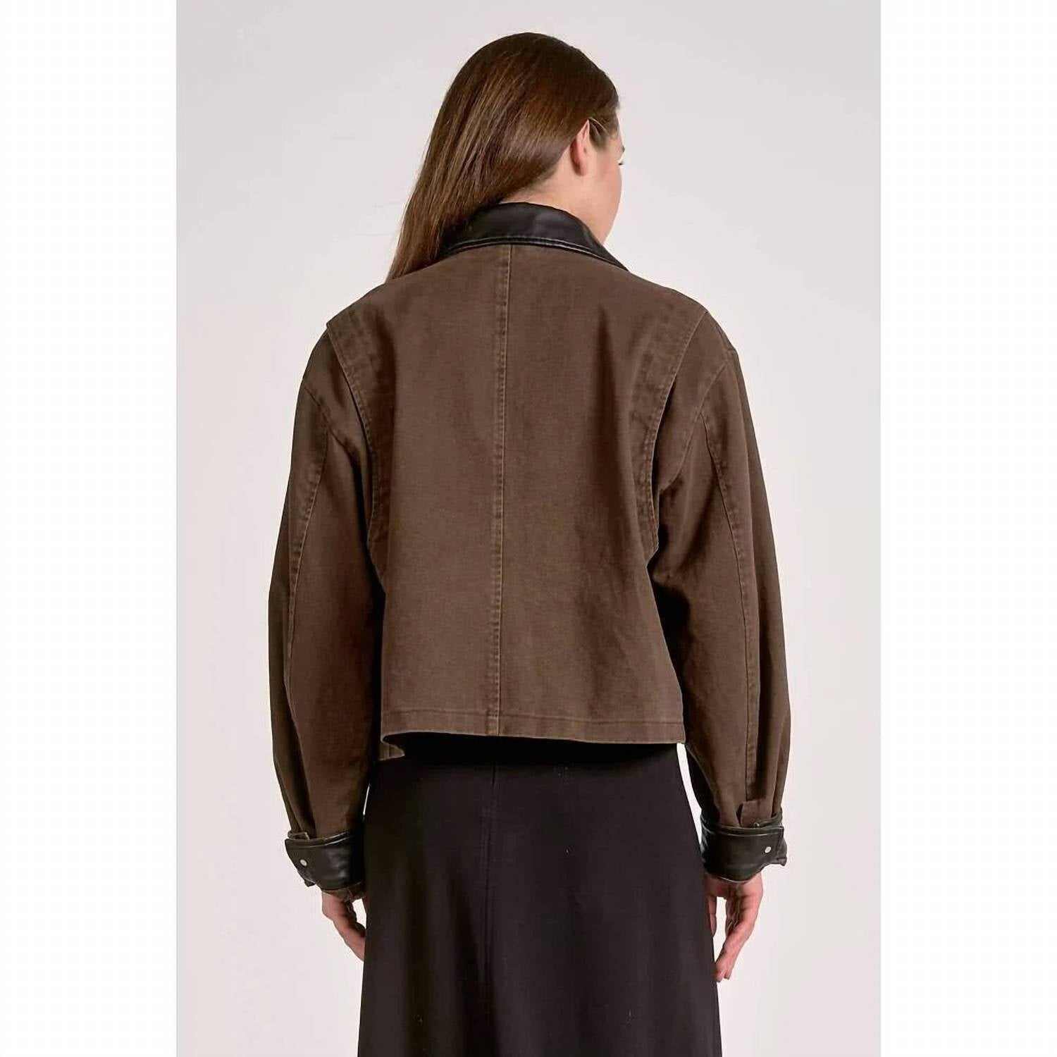 Elan - Barn Coat Jacket With Leather Trim