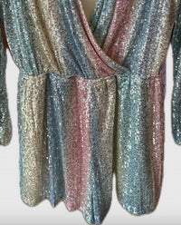 Lovesong - Women's Sequin Striped Long Sleeve Romper