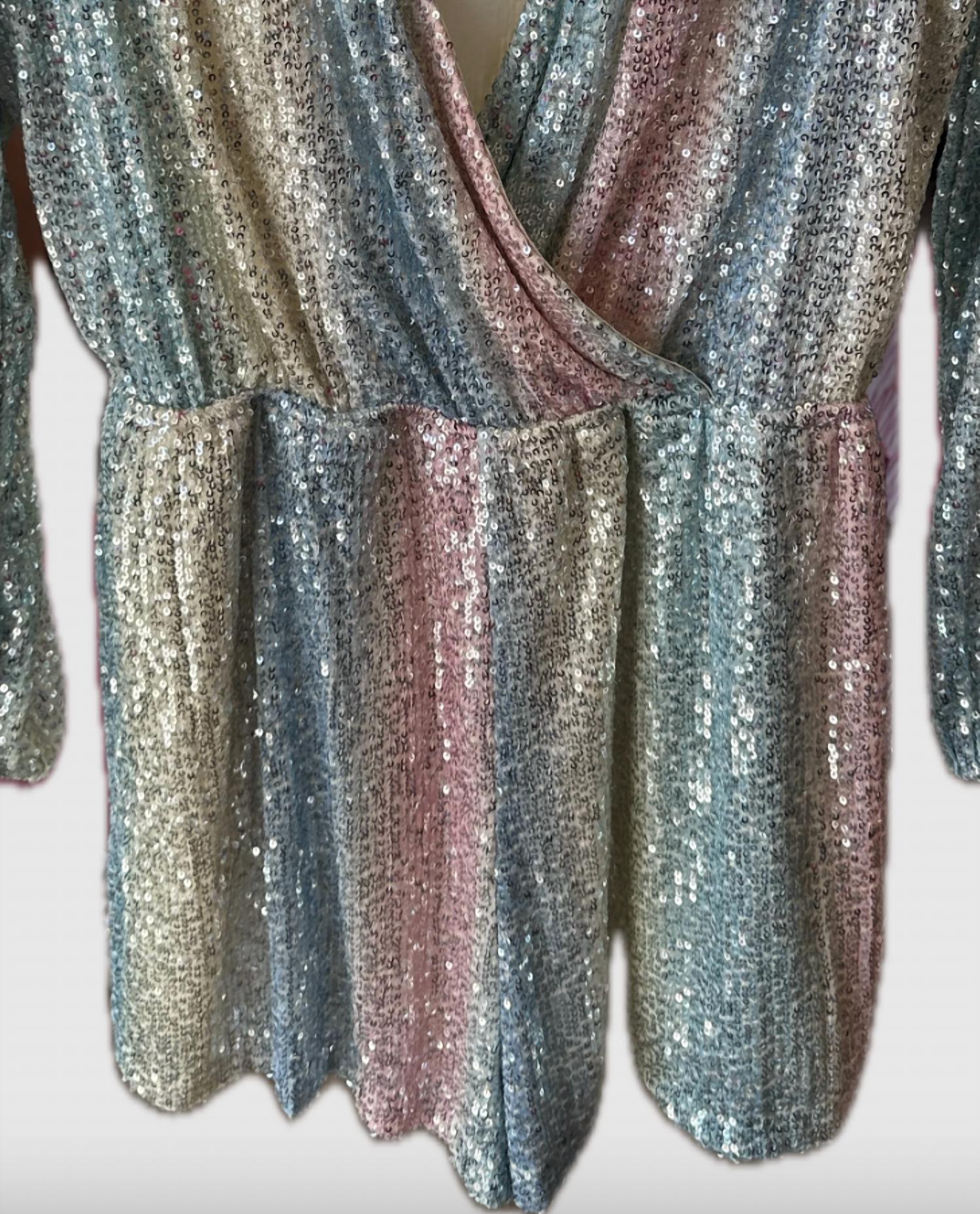 Lovesong - Women's Sequin Striped Long Sleeve Romper