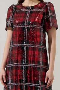 SUGARLIPS Sequin Plaid Mini Dress in red multi - women's dress - view 5
