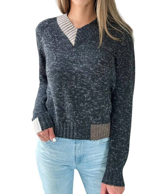 Autumn Cashmere - Marled Color Block V Neck Sweater