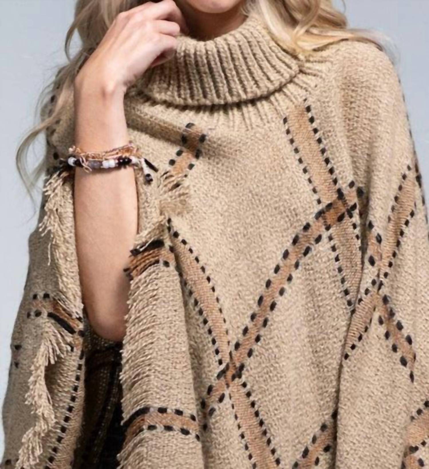 Ruggine - Windowpane Turtleneck Poncho