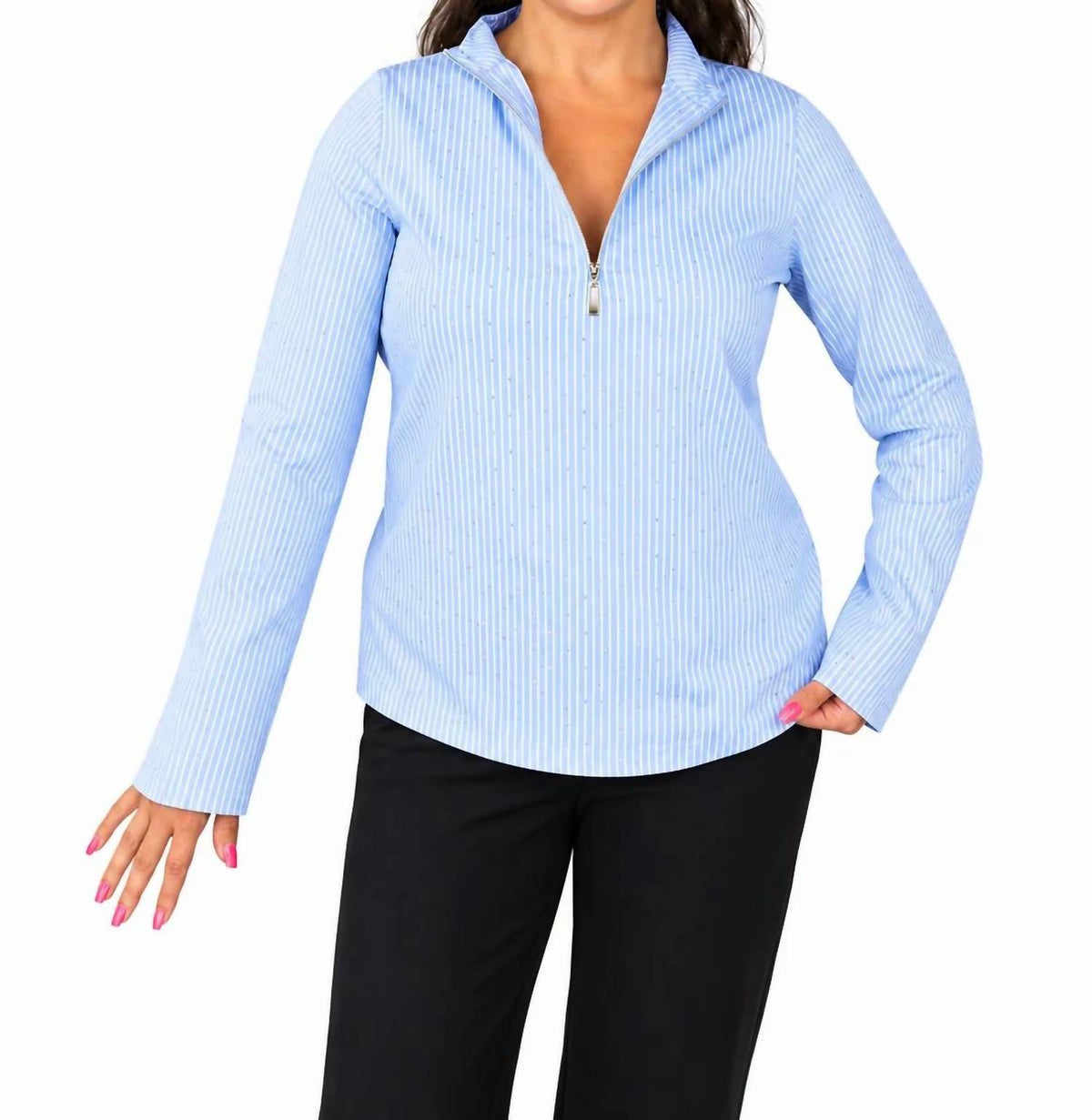 Lulu-B - Rhinestone Quarter-zip Top