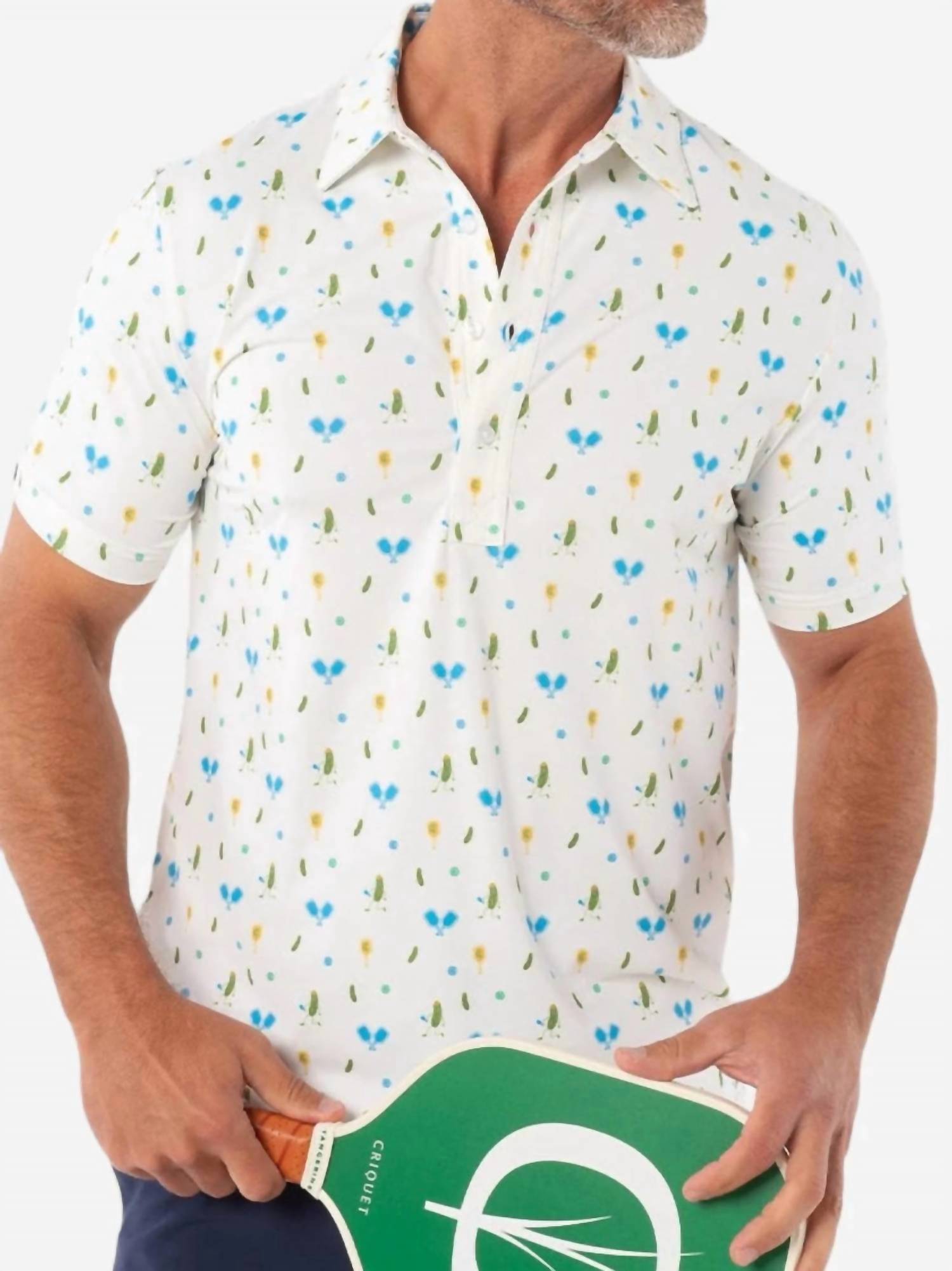 Criquet Performance Sport Range Polo Shirt in pickleballer white - men's shirt - detail view