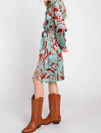 Elleborn - Printed Satin Midi Shirt Dress