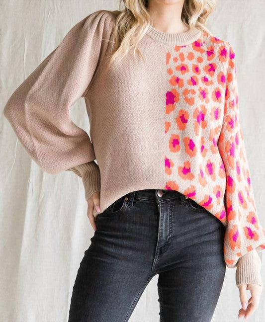 Jodifl - Take Me Away Curvy Color Block Leopard Print Sweater