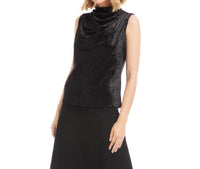Karen Kane Sleeveless Crushed Velvet Drape Front Top in black - women's blouse - alternate view