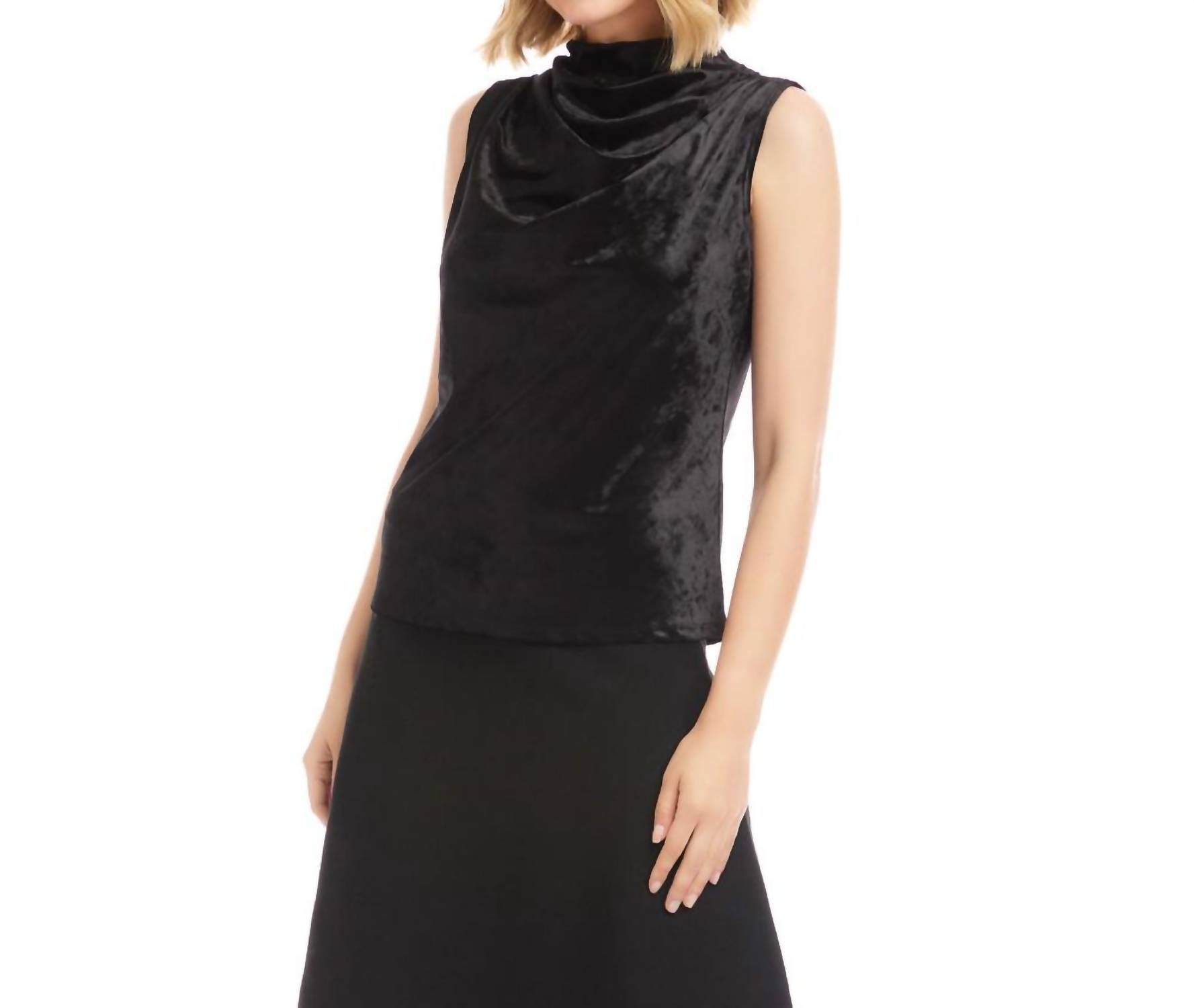 Karen Kane Sleeveless Crushed Velvet Drape Front Top in black - women's blouse - alternate view