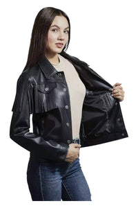 Wrangler - Faux Leather With Fringe Trucker Jacket