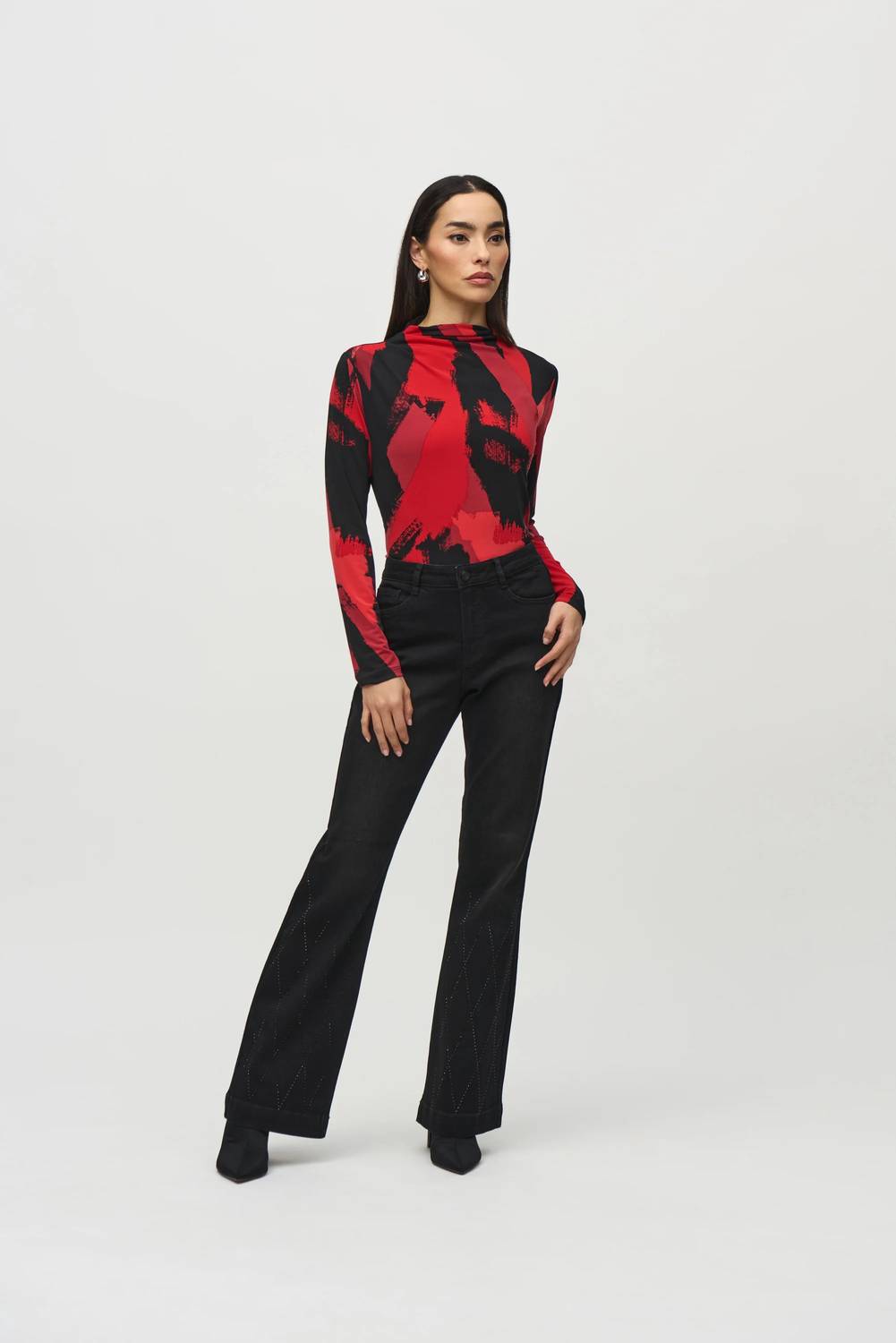 Joseph Ribkoff - Silky Knit Abstract Print Mock Neck Top