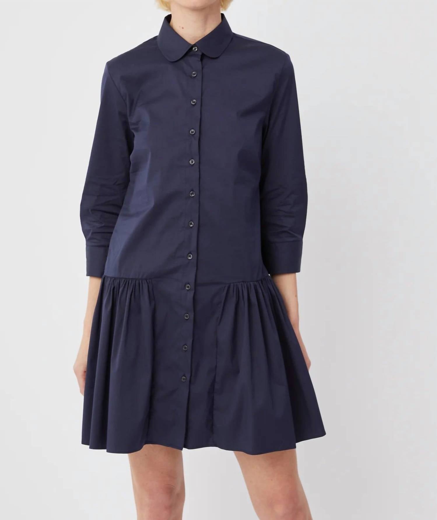 THE SHIRT Drop Waist Shirt Dress in navy - women's dress - alternate view