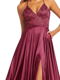 FAVIANA Charmeuse Sleeveless A-line Prom Gown in raspberry - women's dress - detail view