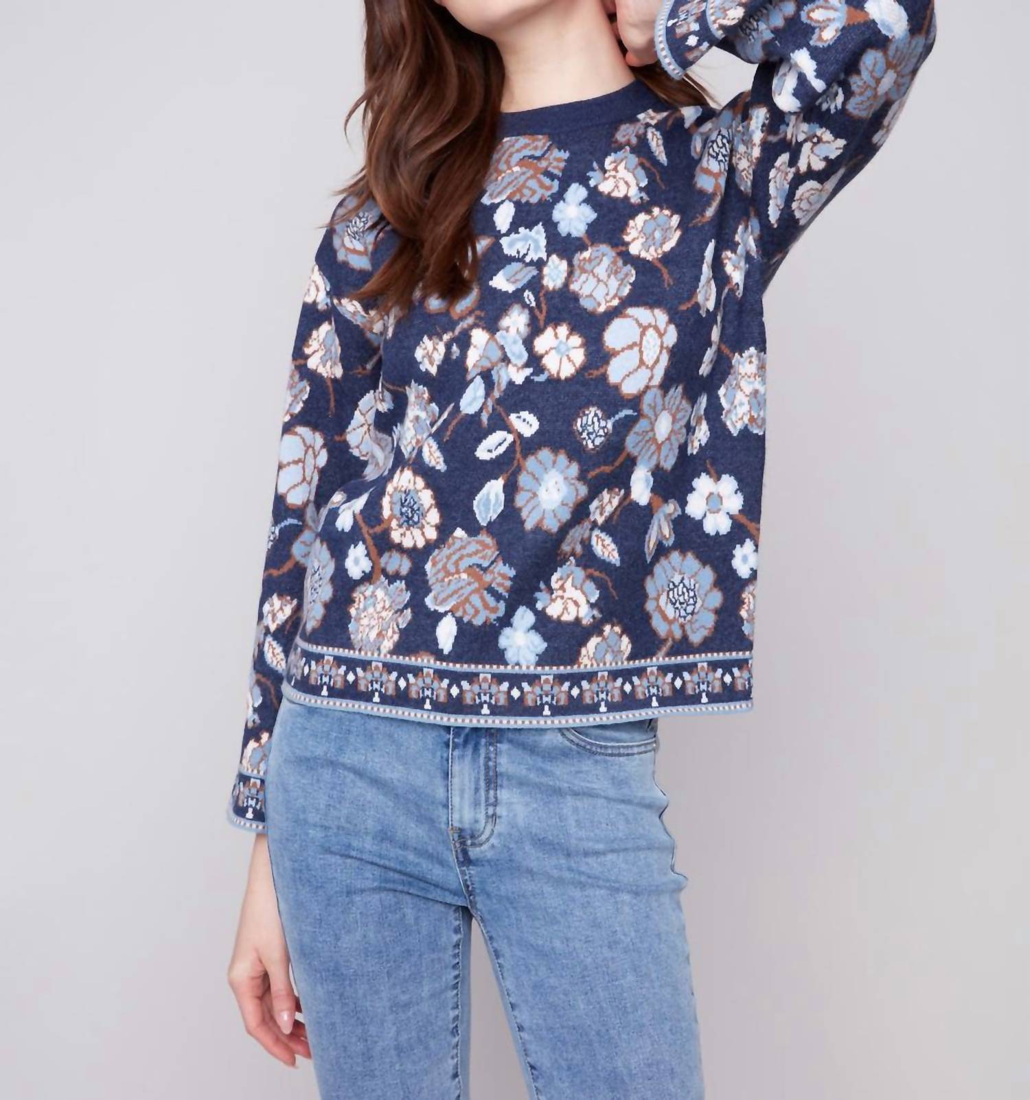 Charlie B - Crew Neck Jacquard Sweater