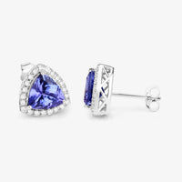 Diana M Jewels Women's Trillion Natural Tanzanite Stud Earrings (3.82 Ct) - Signature Plus in 14k white gold - women's jewelry - detail view