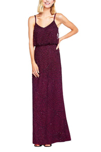 Adrianna Papell - Spaghetti Strap Blouson Embellished Mesh Dress