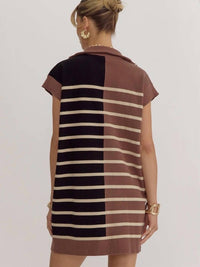 Entro - Colorblock Striped Ribbed Mini Dress