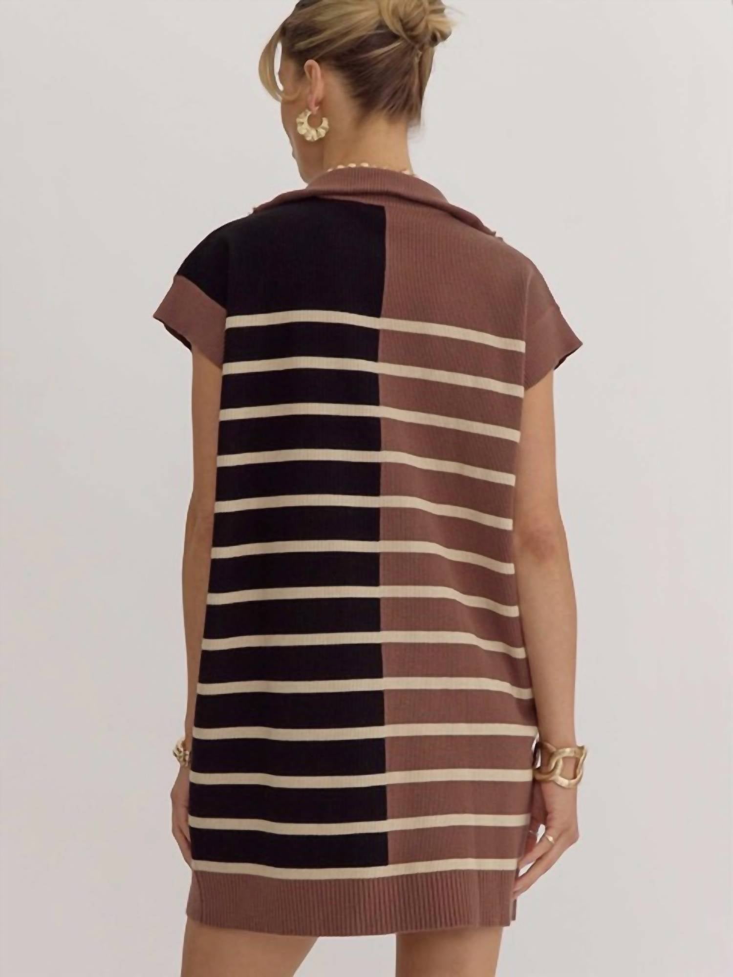 Entro - Colorblock Striped Ribbed Mini Dress