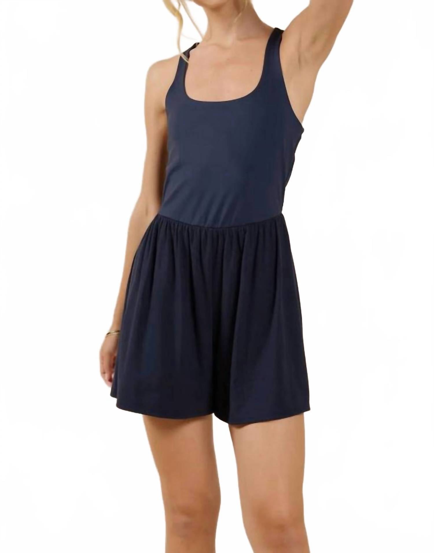 Sadie & Sage On Point Mix Media With Shorts Romper in navy - women's pants