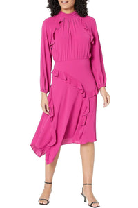 Donna Morgan - Long Sleeve Mock Neck Ruffle Dress