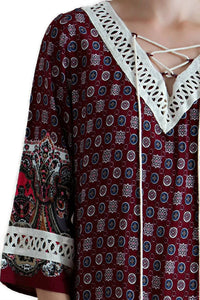 Entro - Border Print Tassel Tie Mini Dress