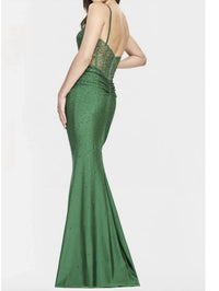 Faviana - Long Metalic Sequined Gown Lace Up Back Dress