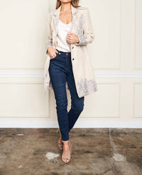 PAPARAZZI Linen Blend Jacket with Tonal Embroidery in oatmeal - women's jacket - detail view