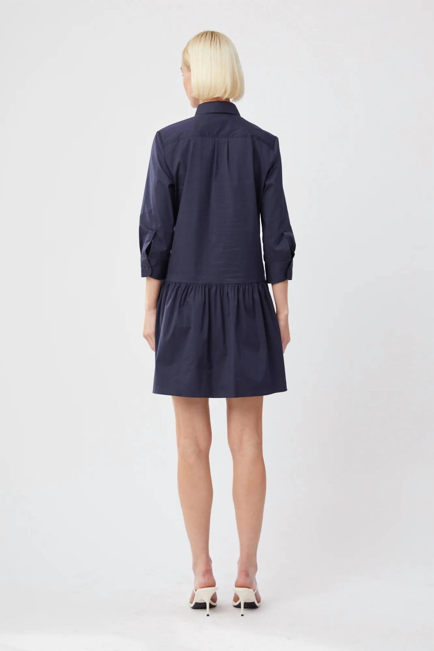 THE SHIRT Drop Waist Shirt Dress in navy - women's dress - detail view