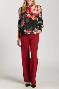 APNY Front Zip With Pin Tucked Leg Pant in cherry red - women's pants - view 4