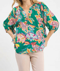 Umgee - Paisley Print V-neck Half Button Down Top