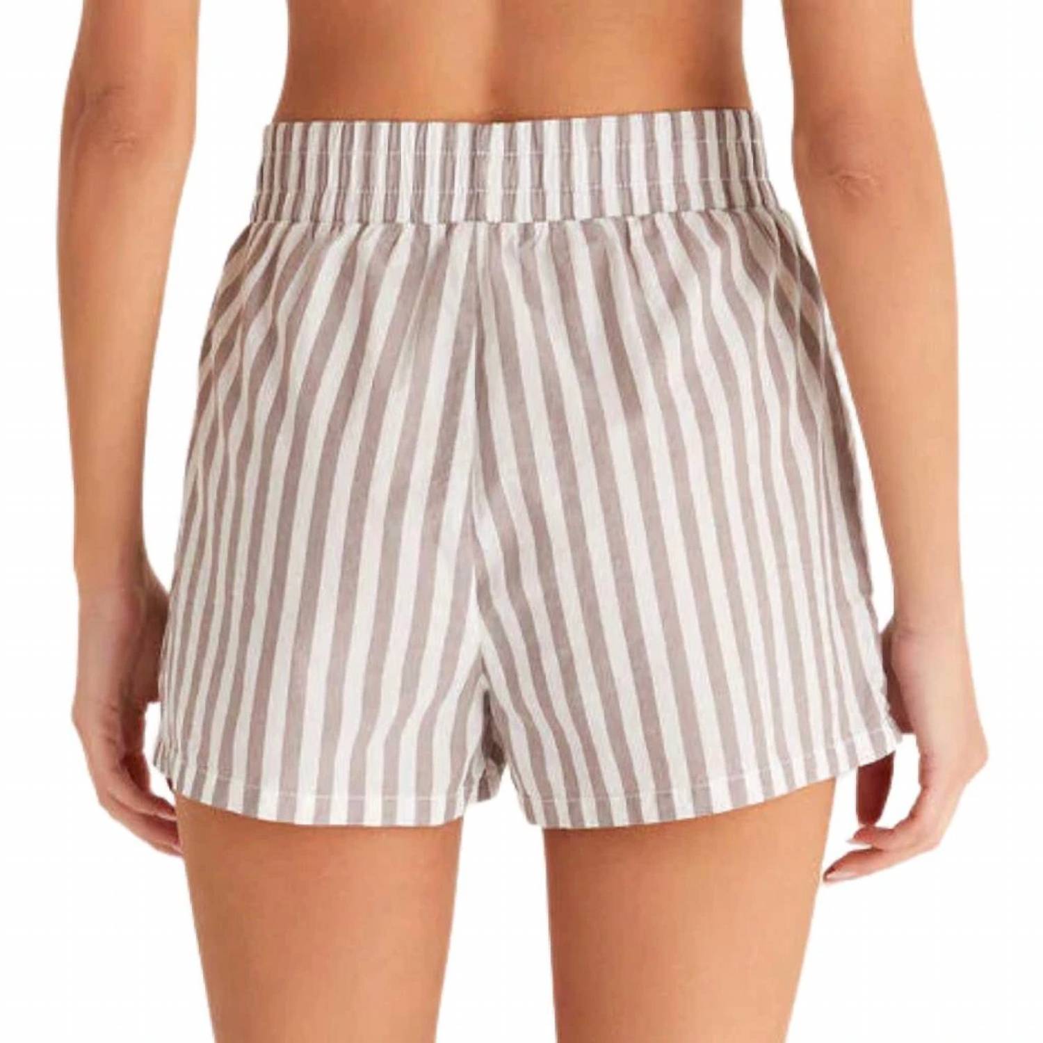 Z Supply Women's Co Ed Striped Boxer in dusty taupe - women's shorts - detail view