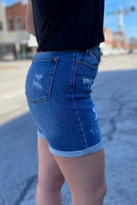Judy Blue - Women's Olivia Mid Length High Waist Destroyed Shorts