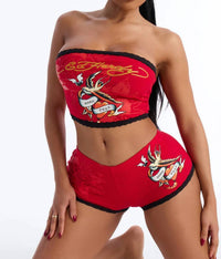 Ed Hardy Born Free Swallows Tube Top in red - women's tank top