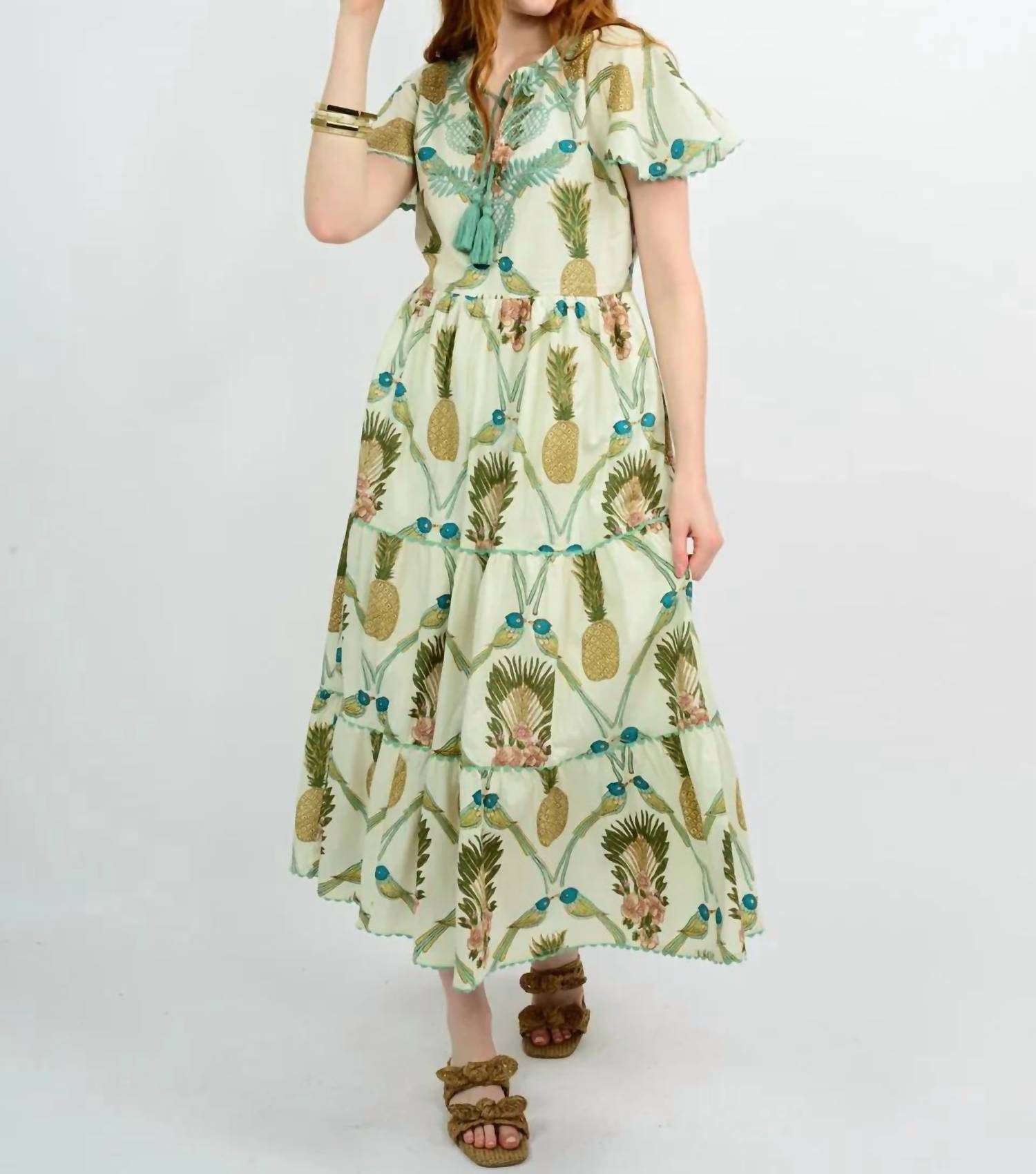 Uncle Frank Mid Cap Flutter Dress in ivory multi - women's dress - alternate view