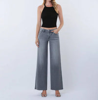 Flying Monkey - Mid Rise Clean Cut Raw Hem Wide Leg Jeans