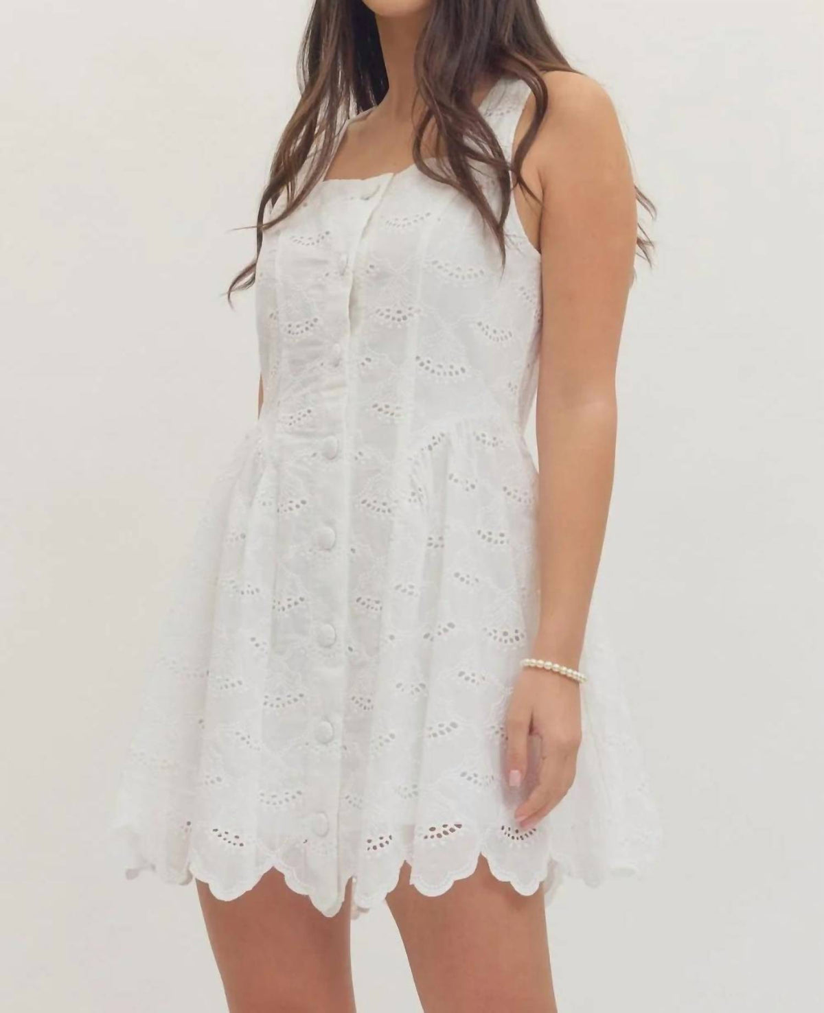 Entro - Scallop Eyelet Sleeveless Mini Dress