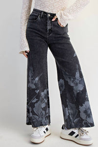 Easel Floral Bird Stretch Denim Pants in black denim wash - women's jeans - view 6