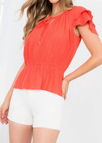 THML Tiered Sleeve Blouse in coral - women's blouse - detail view