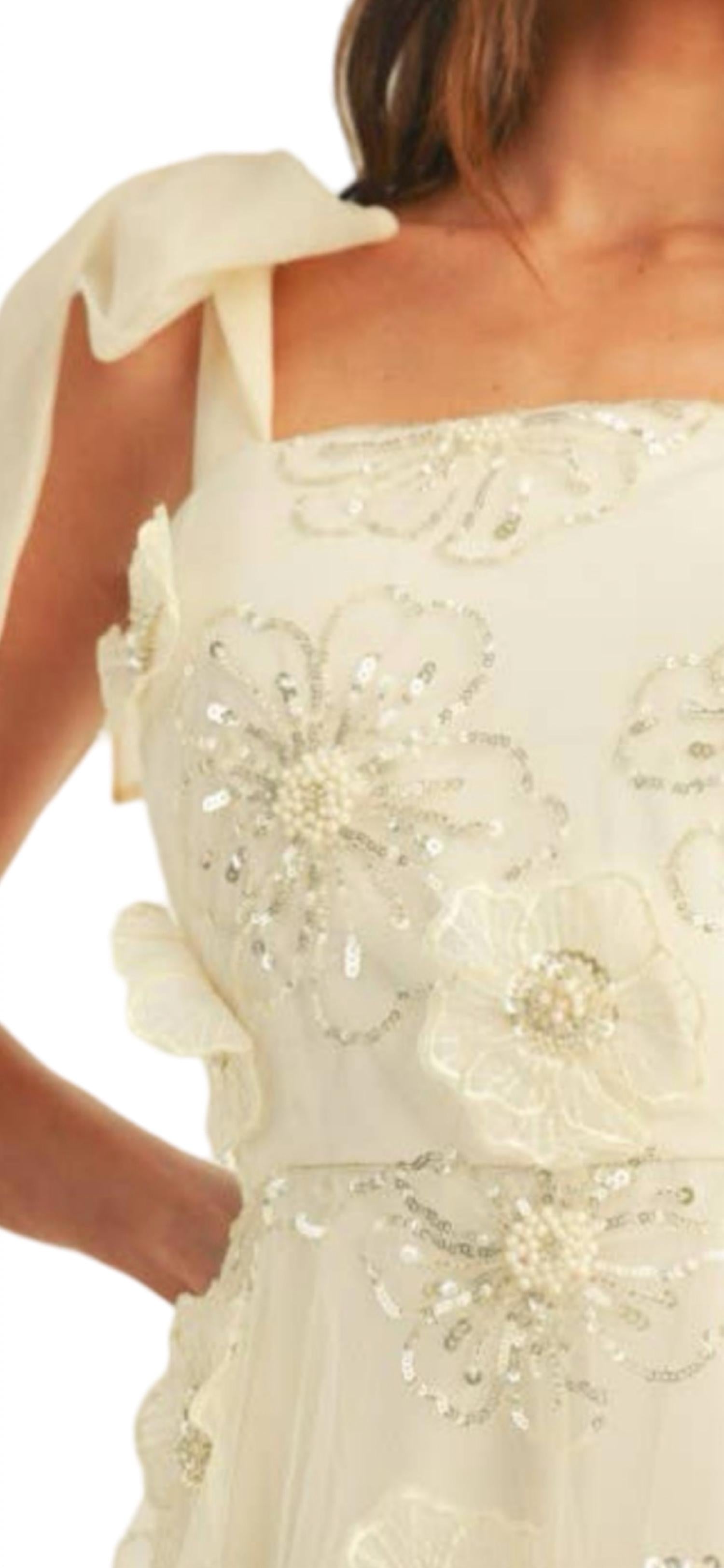 Just Me - 3d Floral Mesh Shoulder Strap Mini Dress