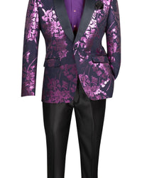 Vinci Philosophy Men's Single Breasted 1 Button Slim Fit Floral Sport Coat in lavender - men's jacket