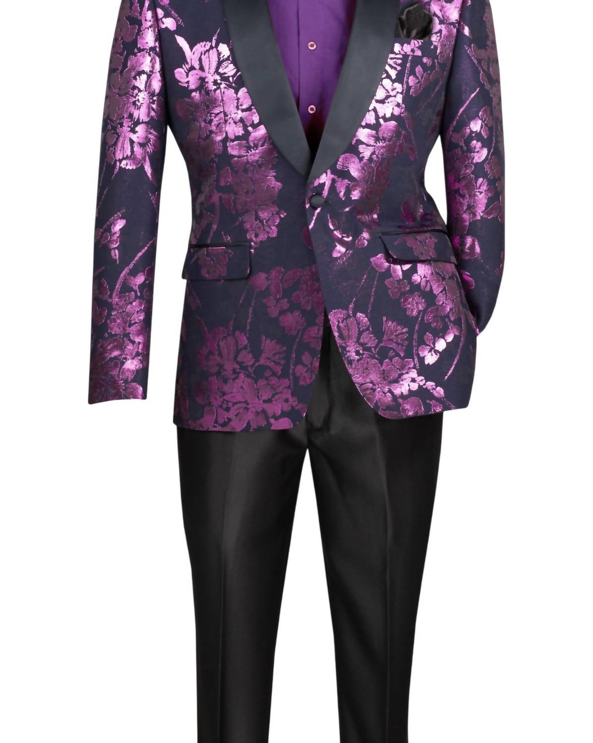 Vinci Philosophy Men's Single Breasted 1 Button Slim Fit Floral Sport Coat in lavender - men's jacket