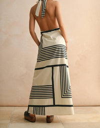 Miou Muse - Women's Geo Print Halter Neck Dress